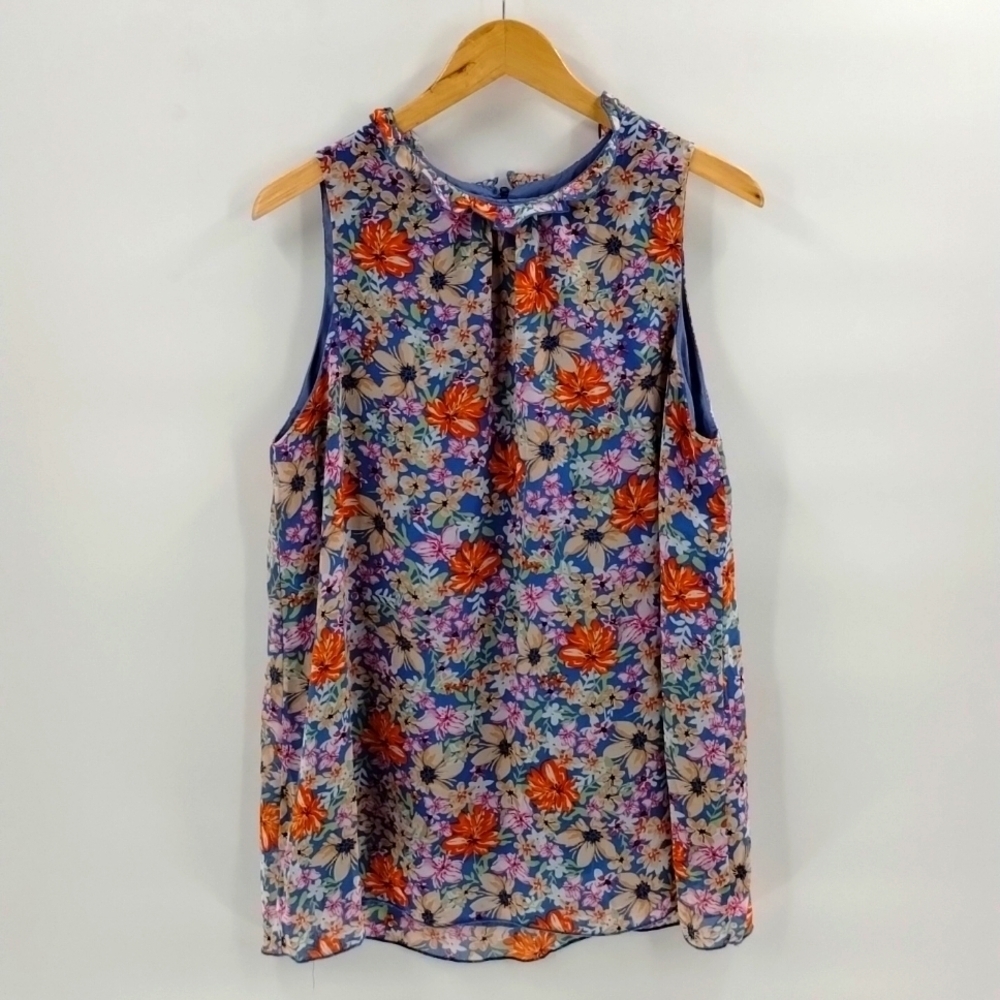 Colorful floral blouse top size XL sleeveless unbranded boutique ruffle neck